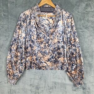 Free People Top XS Crushed Velvet Go Get Em Boho Tiger Balloon Sleeve Artsy